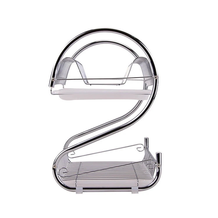 Home Kitchen Storage Rack 2 -Tiers S Type Metal Wire Wesh Drying Dish Rack