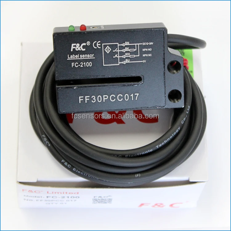 Metal housing DC 24V 2mm fork sensor plastic Sticker label sensor