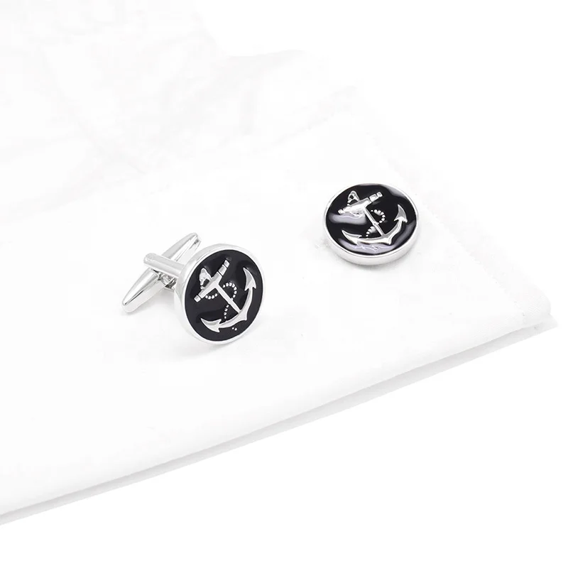 SAVOYSHI Fashion Anchor Cufflinks for Mens Suit Shirt Cuff High Quality Round Black Enamel Cuff link Gift Brand Jewelry