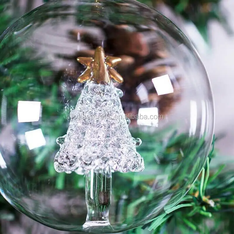 
Clear glass christmas hanging ball with tree inside for holiday decoration 