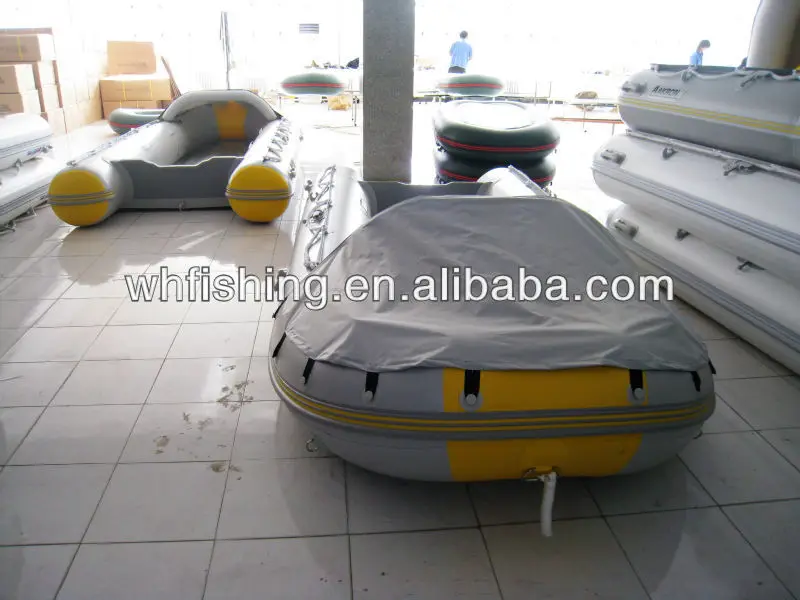 Popular bow canopy 2014 yellow grey Chinese OEM Inflatable PVC Boat for Fishing