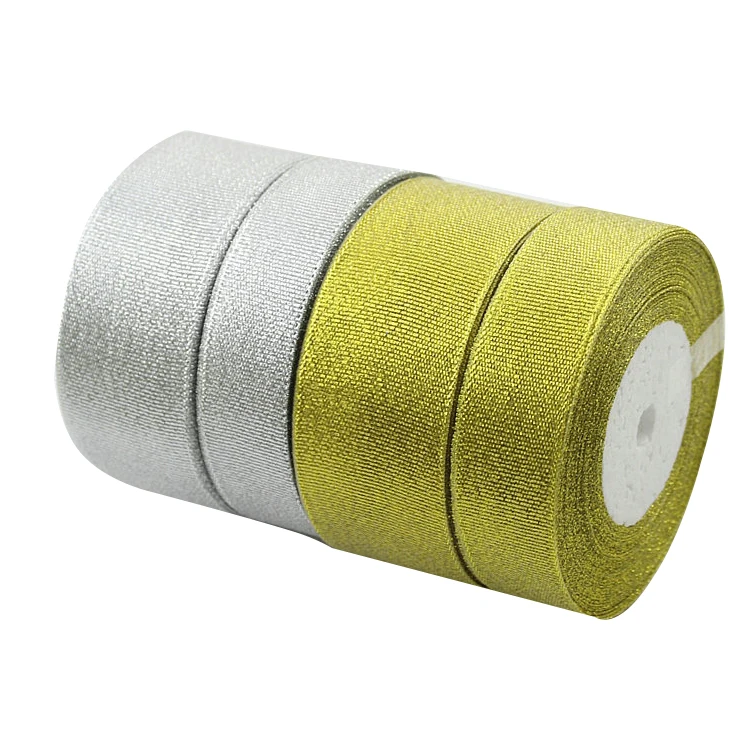 25yard one roll double face glitter gold sliver metallic christmas wired ribbon