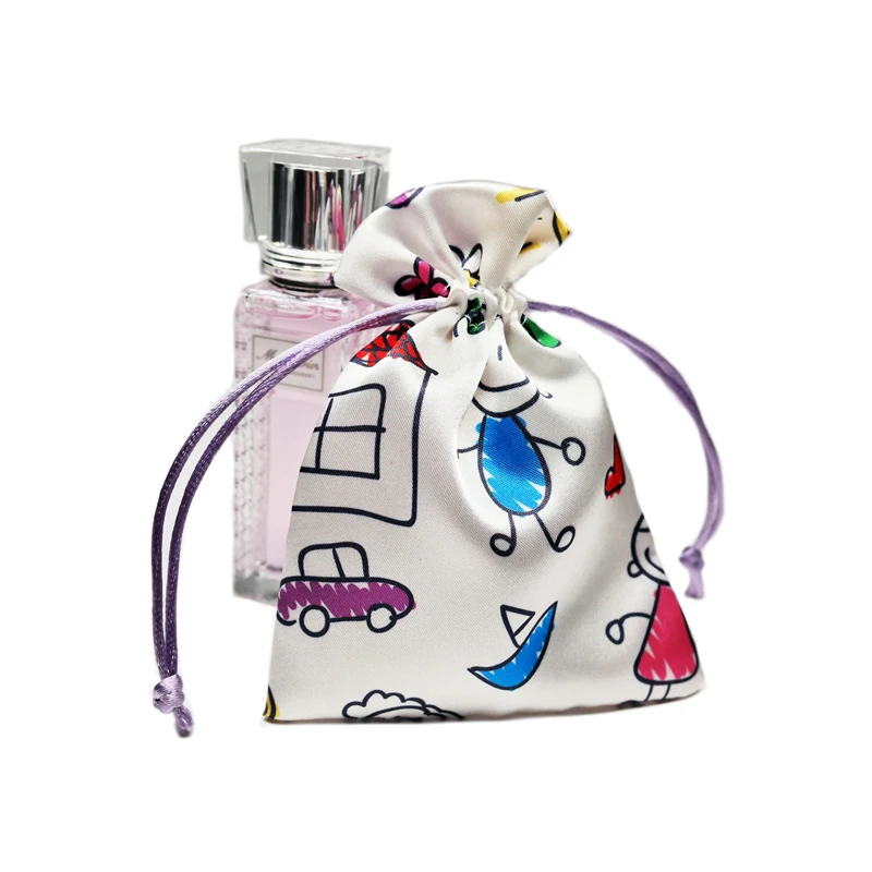 Custom Silk Satin Drawstring Bags Gift Pouches For Jewelry Pearl With Logo