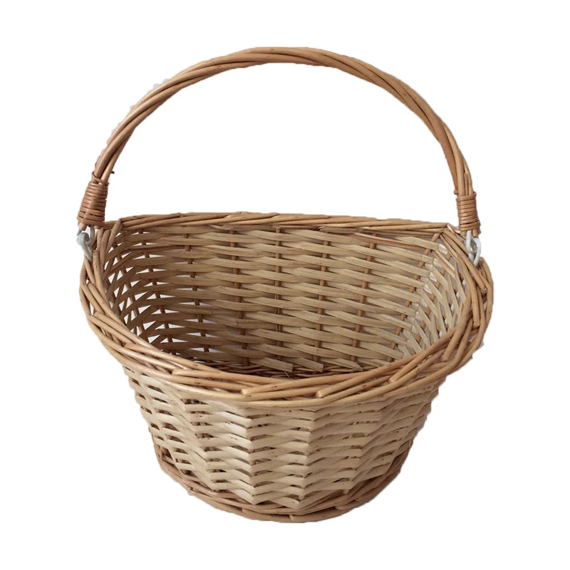 Wicker Storage Basket With Lining Fold Handle Gift Baskets For Bread Picnic Camping