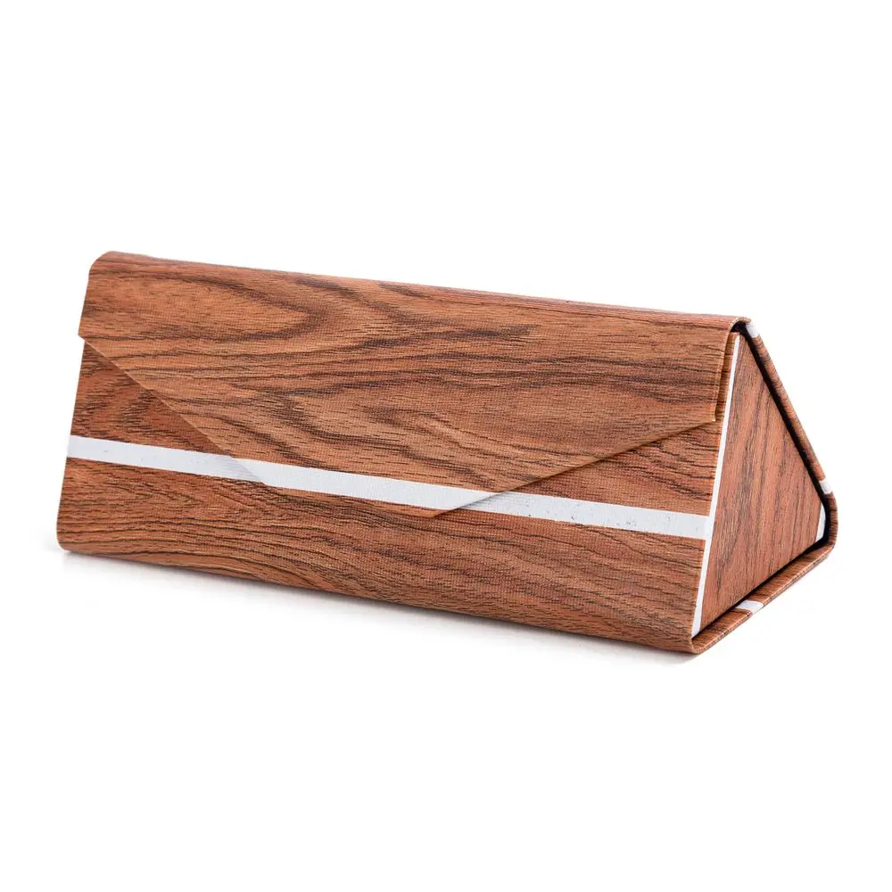 PU wood printing folding sunglasses box triangle sunglasses case custom logo box