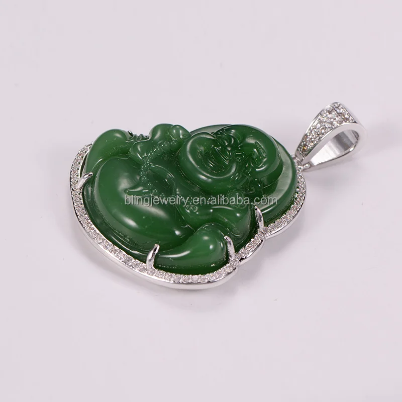 
Hip Hop Green Jade Buddha Pendant Necklace 