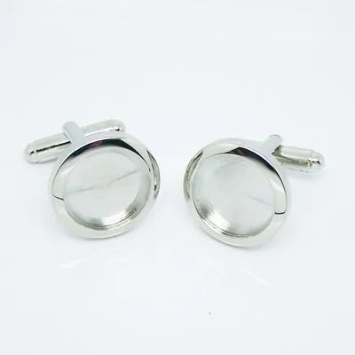 Cufflink Blank Settings Round Blanks Bezel Base for Cabochon Cameo DIY Cufflink Findings