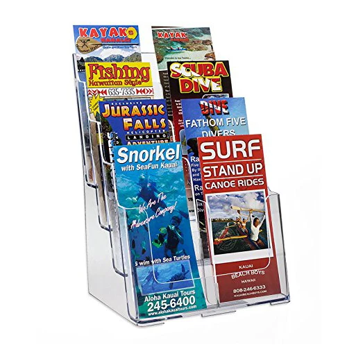 Tabletop Multiple Clear Acrylic A4 4 Tier Ad Brochure Holder Wall Mount Literature Organizer Magazine Stand Leaflet Pocket Rack