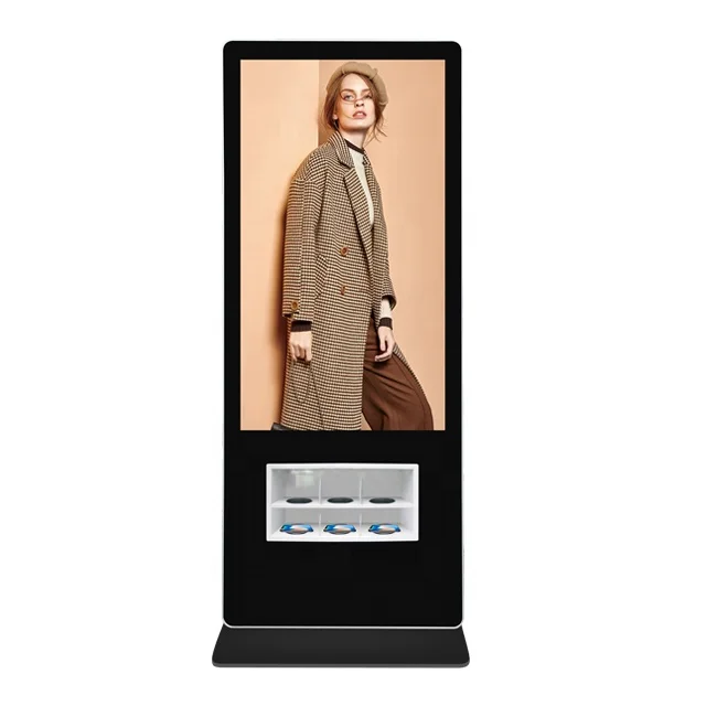 QI charging station with 55 inch lcd kiosk free stand digital advertising display screen signage remote control