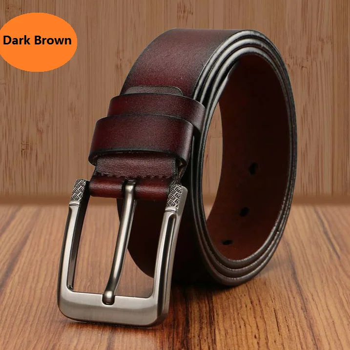 100% Cowhide Genuine Leather Belt Men Brand Strap Male Pin Fancy Vintage Cowboy Jeans Cintos