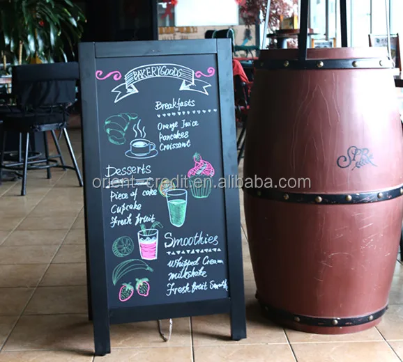 2018 Hot Sale Wooden Black A-Frame Blackboard Chalkboard Outdoor and Indoor Sign/Easel for Chalk and Chalk Marker Use