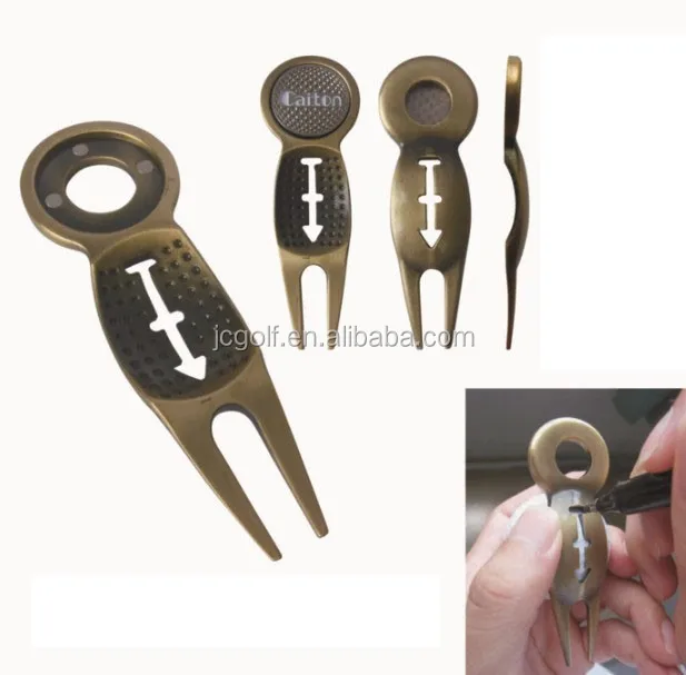 custom logo on ball marker putting drawing liner golf divot repair tool with Detachable Ball Marker