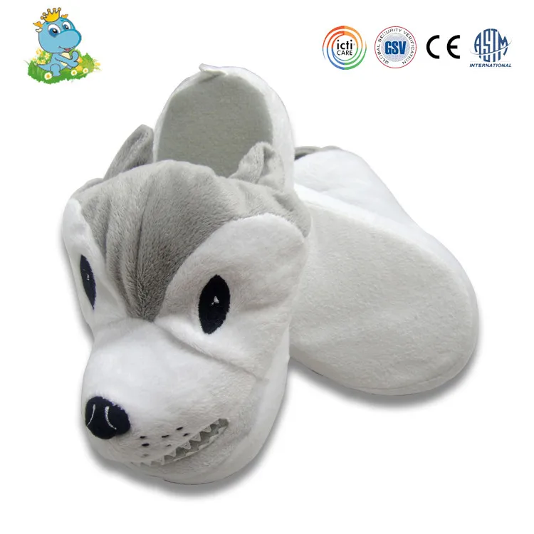 
2021 Customized cheapest cute plush wolf sharped indoor slippers animal slippers 
