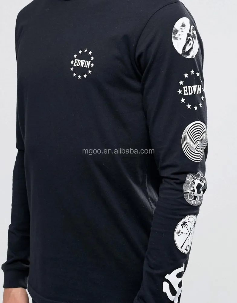 MGOO High Quality Custom Long SLeeves T-shirt Alibaba Manufacturer China Round Neck Print Shirts