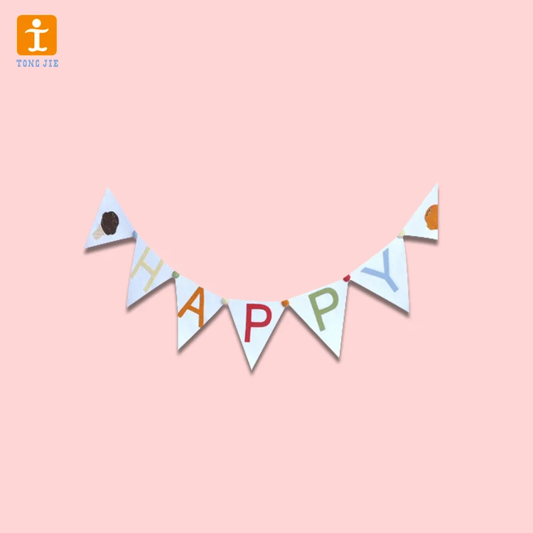 Customized Happy Birthday Party Paper Banner Or Fabric Bunting Flag