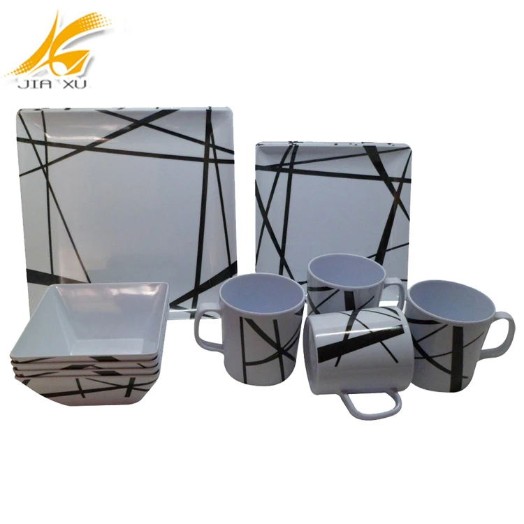 16pcs melamine square plate and bowl dinner set wholesale melamine tableware