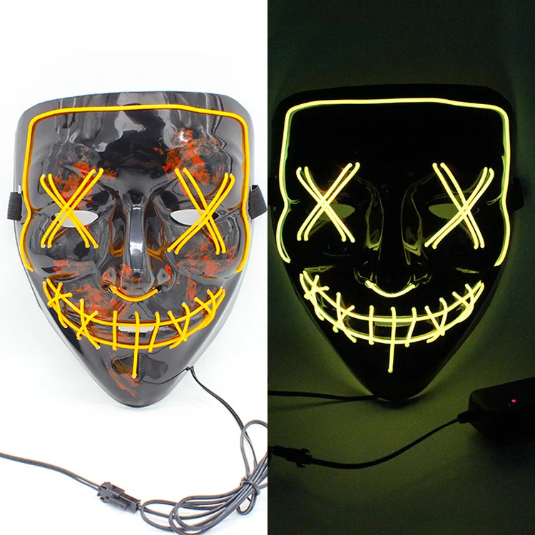 Hot Sale Halloween Party Scary Neon LED Mask Light up Full Face Black Purge Masks