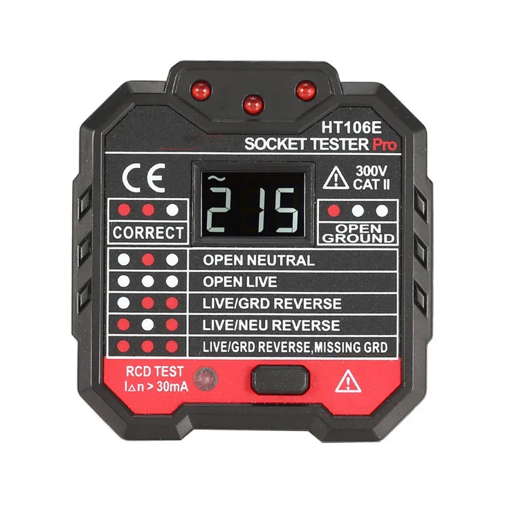 HT106E Voltage Test Multi-function Electroscope Digital Display UK Plug Socket Tester