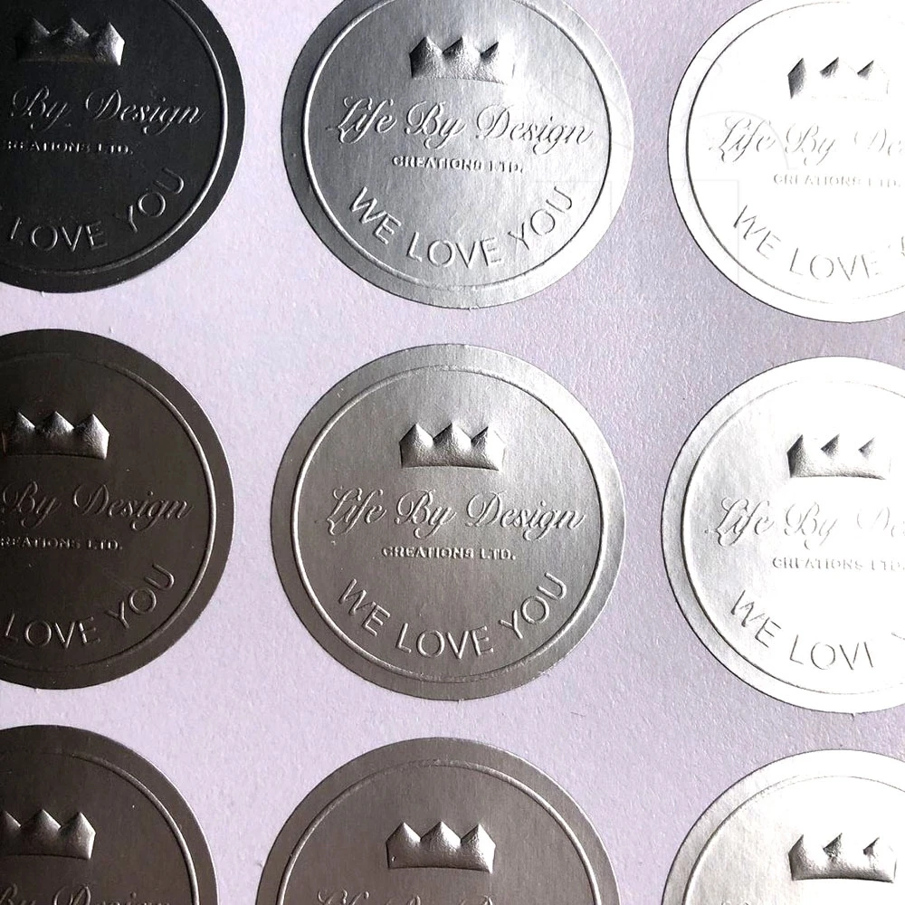 Пользовательский логотип, круглые серебряные тисненые печатные клейкие этикетки, золотые наклейки из фольги для упаковки