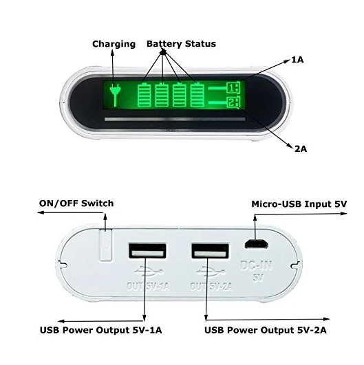 
Tomo V8-4 Portable Extra LCD Display 18650 USB Battery Charger Power Bank with 4 Slots For iPhone Samsung HTC iPad 
