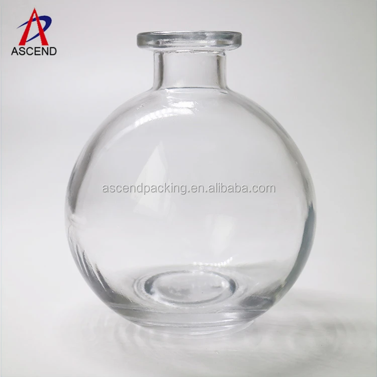 Ball shape 200ml 250ml crimp home reed aroma air oil diffuser glass bottles with cork