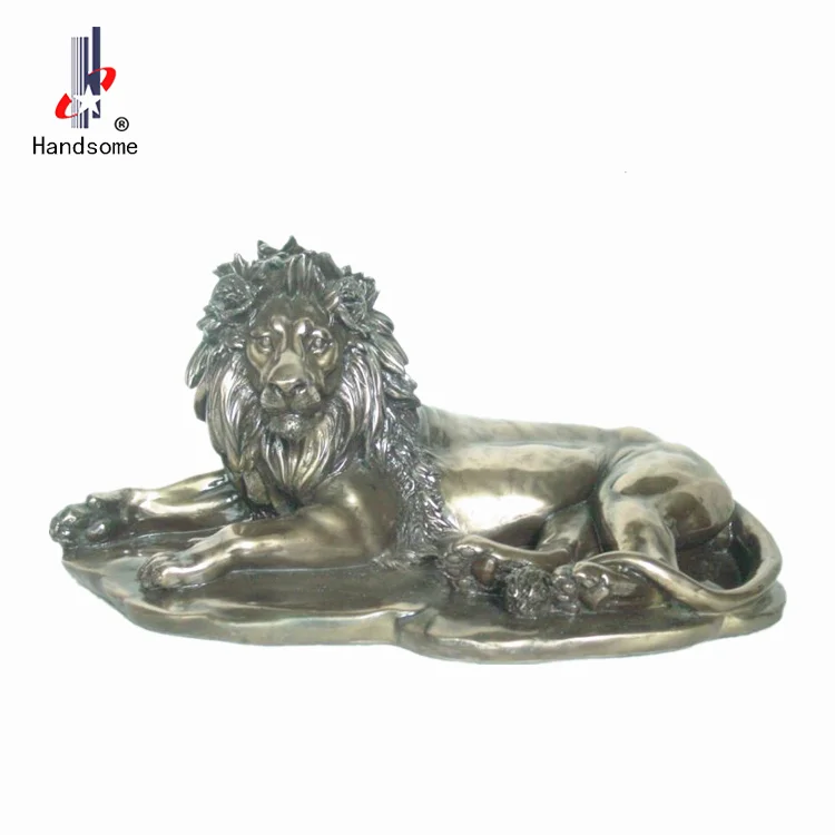 resin lying down bronze lion statue