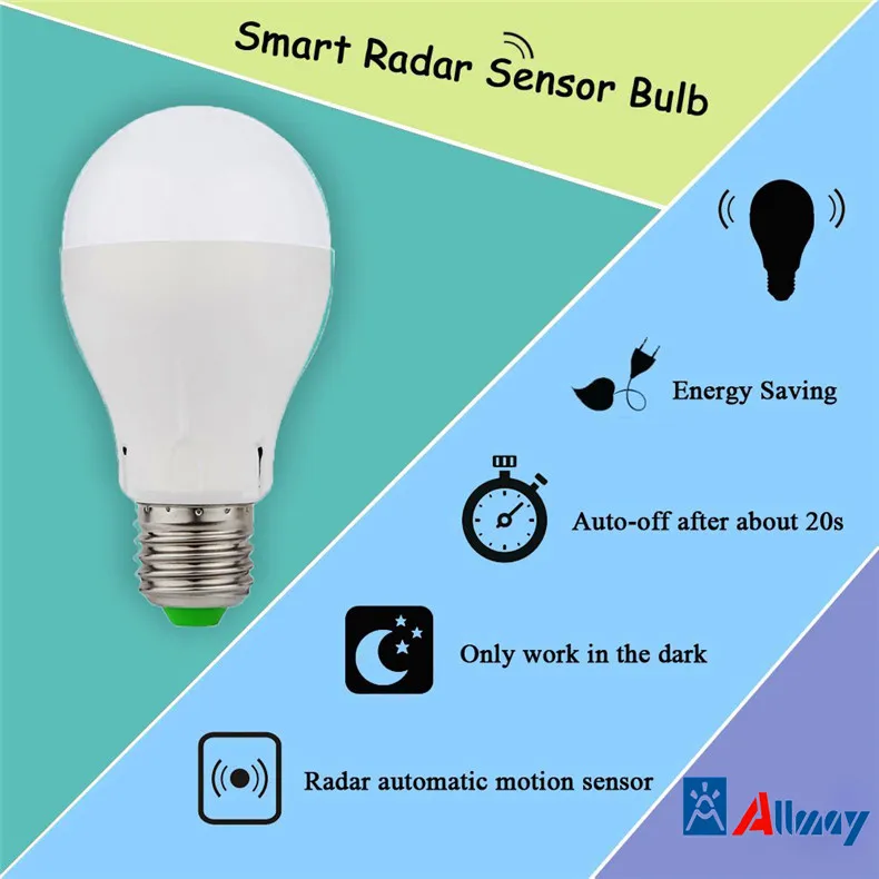 NEW Popular Energy Saving E27 Smart Microwave Radar Motion Detector LED Lamp Bulb