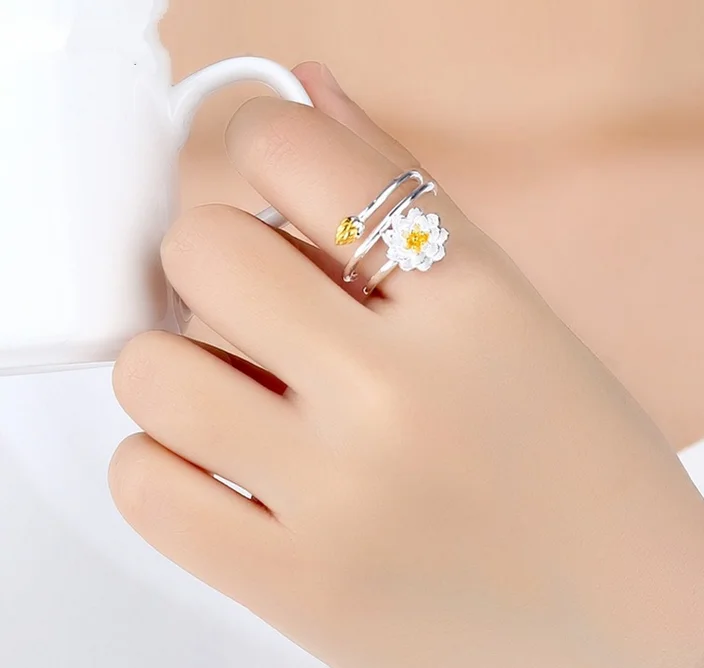 Alibaba Silver Plated Adjustable Size Rings Lotus Design Fashion Jewelry