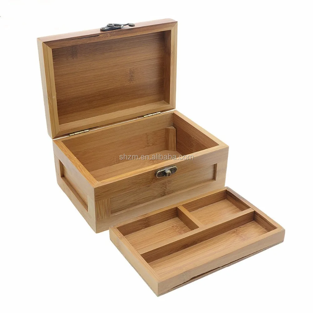 Natural BambooJewelry Gift Box Bamboo Two-Layer Jewelry Box Organizer Tray Storage Case