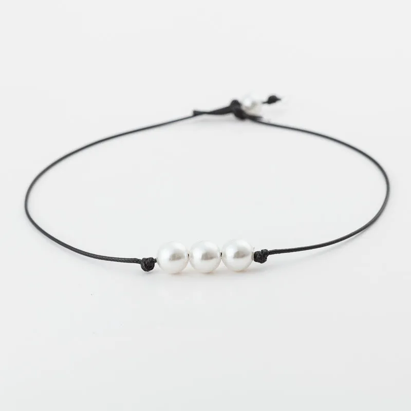 Simple design DIY handmade jewelry wax cord necklace pearl necklace for women