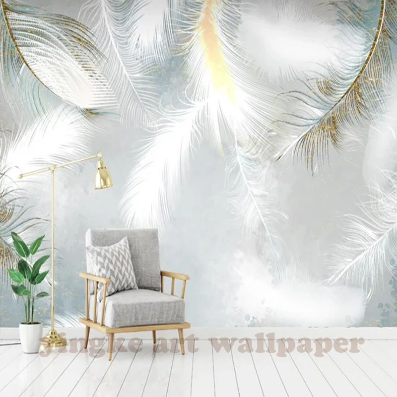 
Custom 3D Photo Wallpaper Modern simple hand painted watercolour feather Wall Mural Wallpapers For Living Room Bedroom De Parede 