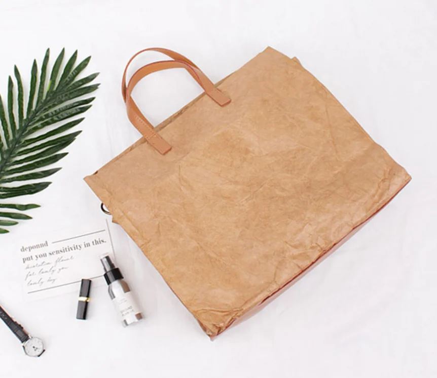 wholesale new material kraft paper women bags handbag custom, waterproof paper lady handbag tote bag shoulder