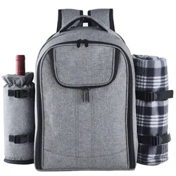 Прочный Серый цветной профессиональный рюкзак для пикника с изолированным отделением, набор с боковым охладителем для бутылок