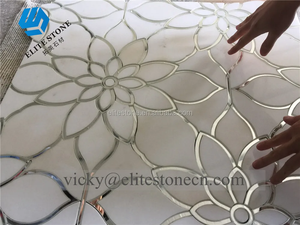 waterjet glass mosaic travertine and golden line glass mosaic water color mosaic