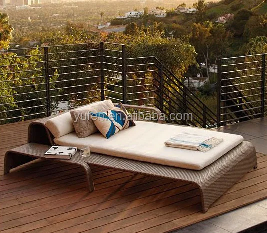 Rattan outdoor furniture poolside double chaise lounger