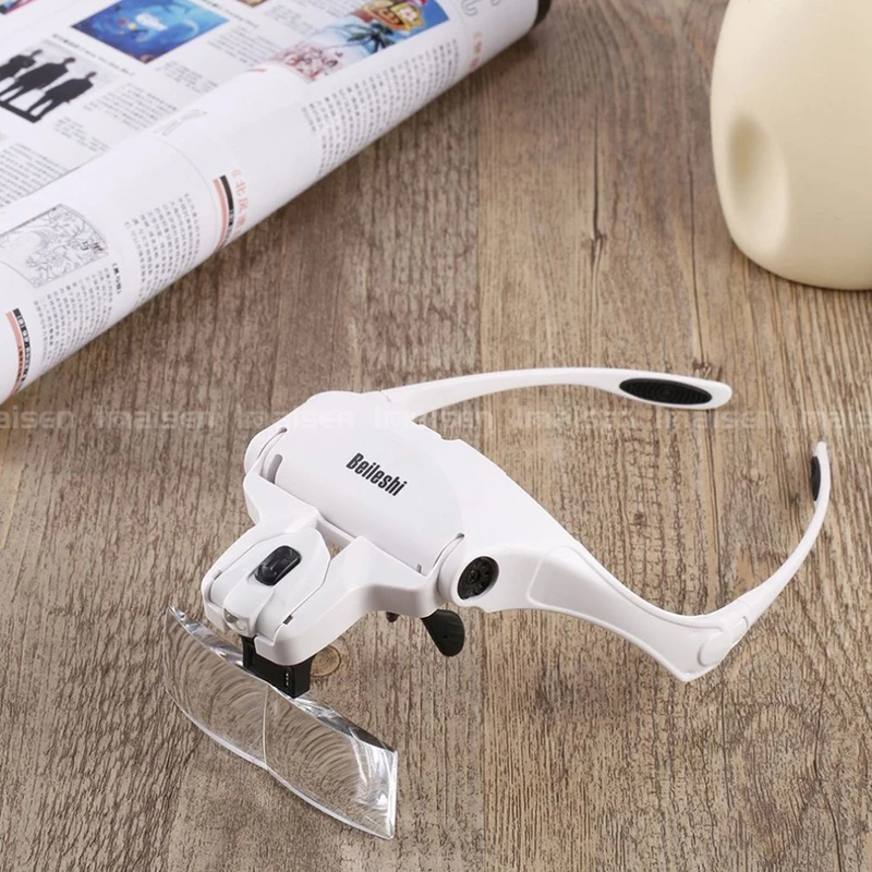 LED Helmet Magnifier with Glasses Bracket  Multiple lens Magnifying Glasses   Interchangeable 5 Pcs Lenses Headband 2LED Head L