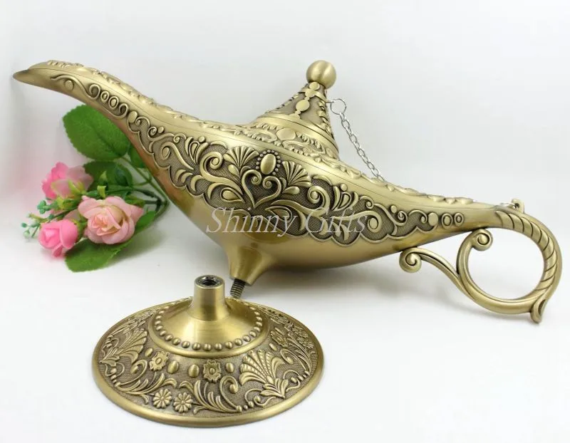 Shinny Gifts Decorative Authentic Big Aladdin Genie Brass Copper Oil Lamp