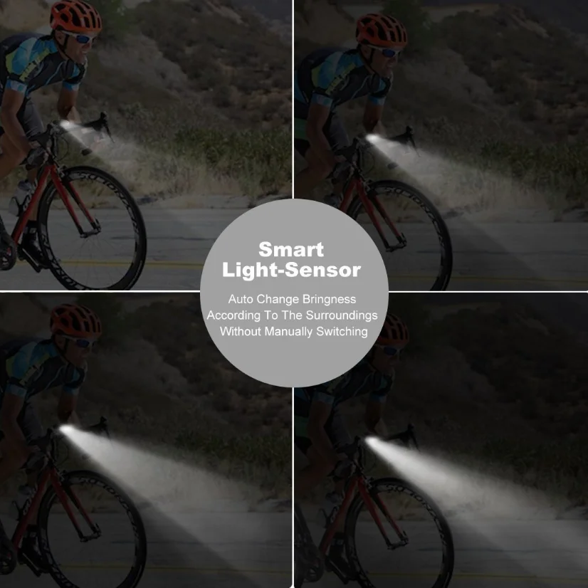 New bicycle smart headlights 300 lumens high-bright 6 stage waterproofbicycle light USB bicycle light front and rear