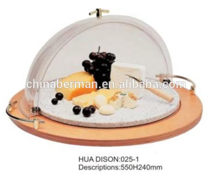 Restaurant & Hotel Supplies food serving acrylic dome wood bread display stand, acrylic bread display case