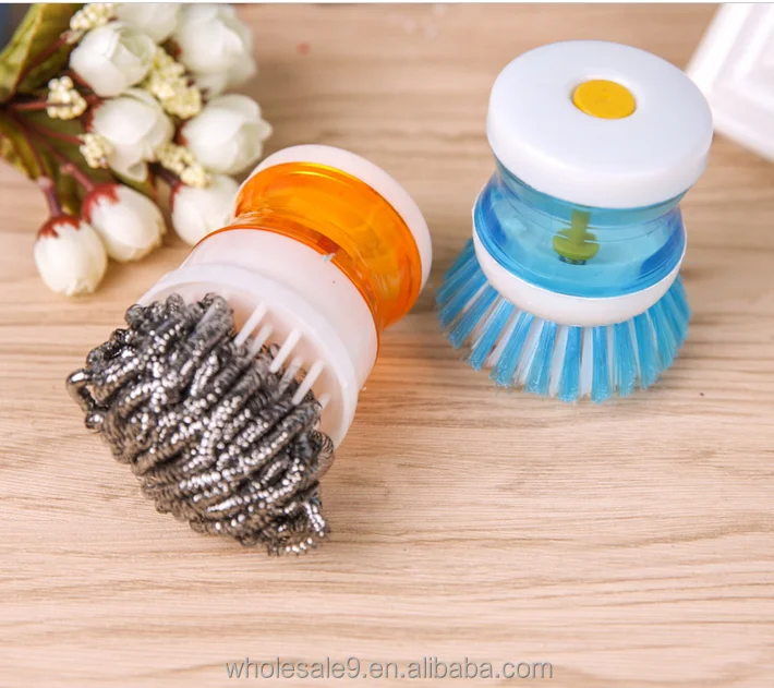 High quality plastic pan brush, dish brush with soap dispenser, kitchen cleaning brush