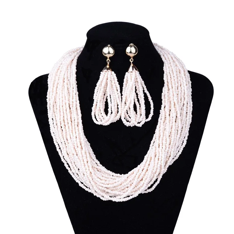 New fashion handmade multi-strand seed beads necklace set