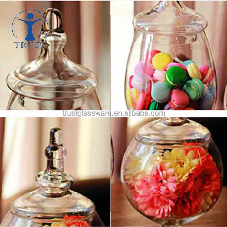 Wholesale High Quality Christmas Wedding Decoration Hand Made Small and big candy glass jar with lid