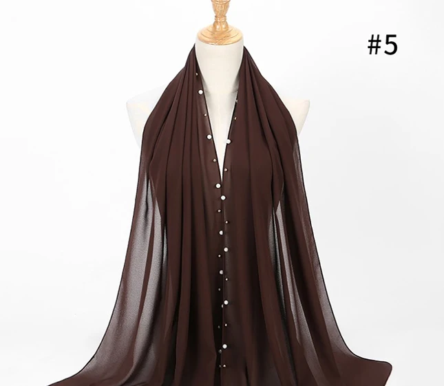 Новый Дизайн мусульманский однотонный шифоновый жемчужный Хиджаб Женский головной шарф