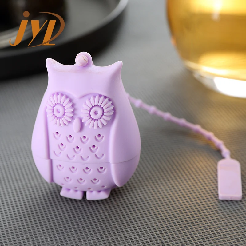 Оптовая продажа силиконовый сепаратор в форме милой совы для приготовления чая ситечко заваривания