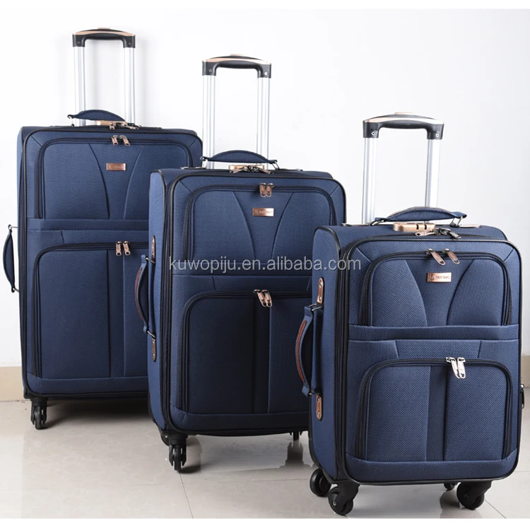 blue color polyester 4 wheels travel 3PC Softside Expandable EVA Luggage Set