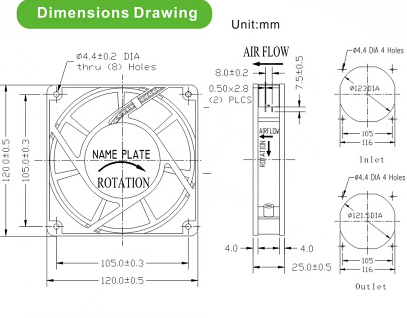 110v 220v AC cooling fan 120mm 120x120x25mm 12025 cooler motor
