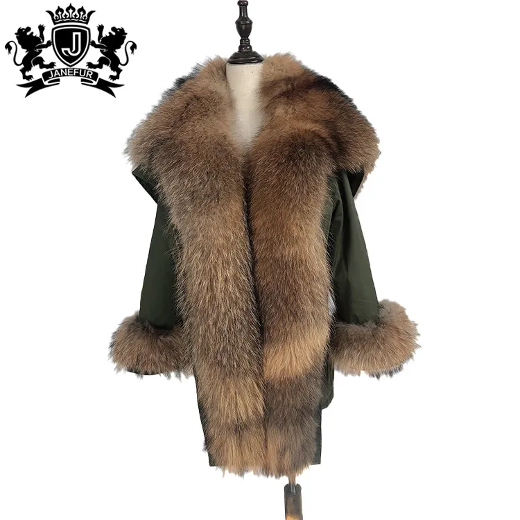 Wholesale Custom Real Raccoon Fur Cuff Comfortable Classical Winter Fox Fur Coat With Fur Collar