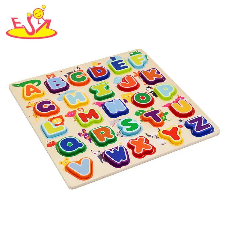 wholesale toy ready To Ship educational wooden animal alphabet puzzle for toddlers W14B113