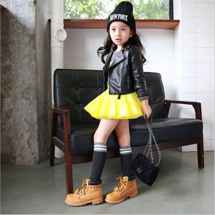 Hao Baby 2022 New Style Fur Coats Kid Black Leather Jacket Children Short Lapel Love Printed Jacket