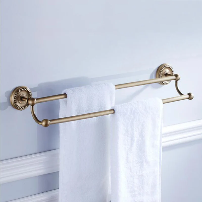 
Antique brass double towel bars for sale Engraved wall mount towel rail XR-GZ-9010 